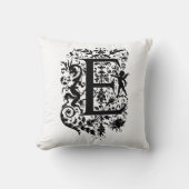 Coussin Monogramme E Modèle floral noir et blanc initial (Recto)