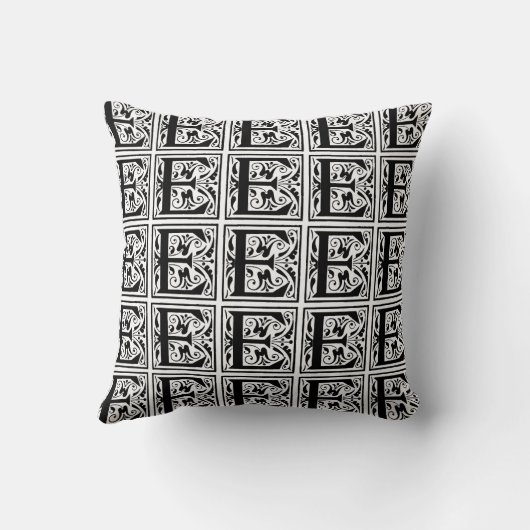 Coussin Monogramme E Modèle floral noir et blanc initial (Verso)