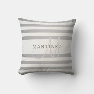 Coussin Monogramme élégant avec rayures dégradées gris arg