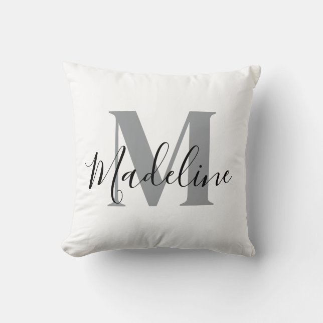 Coussin Monogramme élégant blanc et noir (Recto)