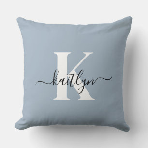 Coussin Monogramme élégant en bleu poussiéreux