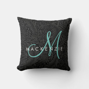 Coussin Monogramme élégant floral noir écriture cursive sa
