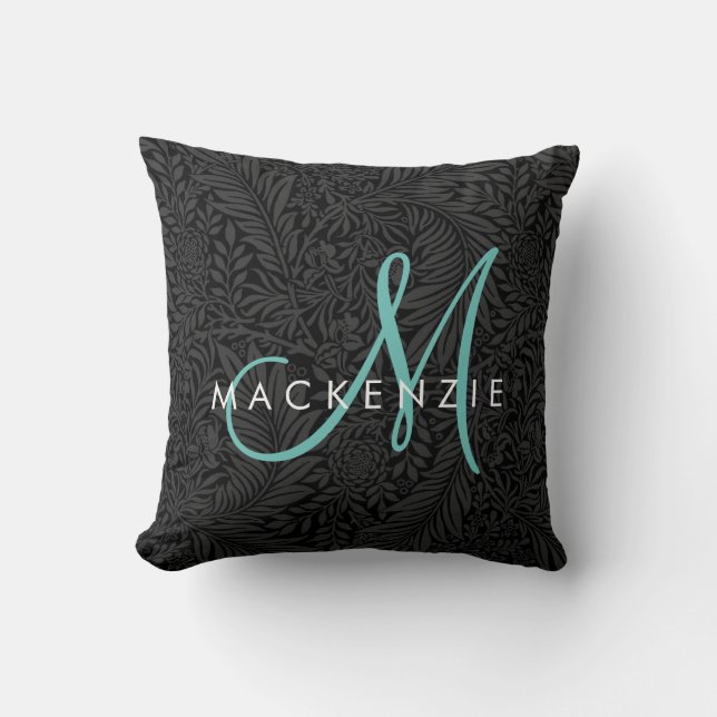 Coussin Monogramme élégant floral noir écriture cursive sa (Recto)