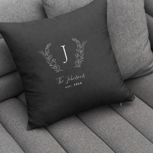 Coussin Monogramme élégant noir et blanc nom