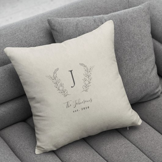 Coussin Monogramme élégant noir et blanc nom