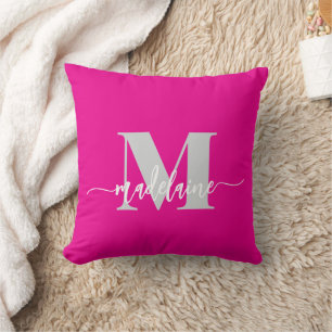 Coussin Monogramme élégant rose chaud personnel