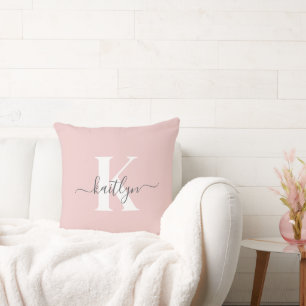 Coussin Monogramme élégant rose poudré gris