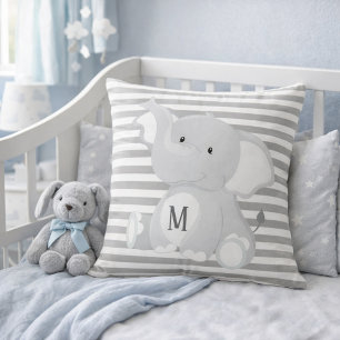 Coussin Monogramme éléphant et rayures