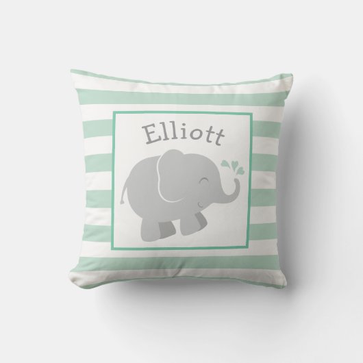 Coussin Monogramme éléphant gris et menthe moderne (Recto)