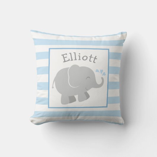 Coussin Monogramme éléphant moderne bleu et gris (Recto)
