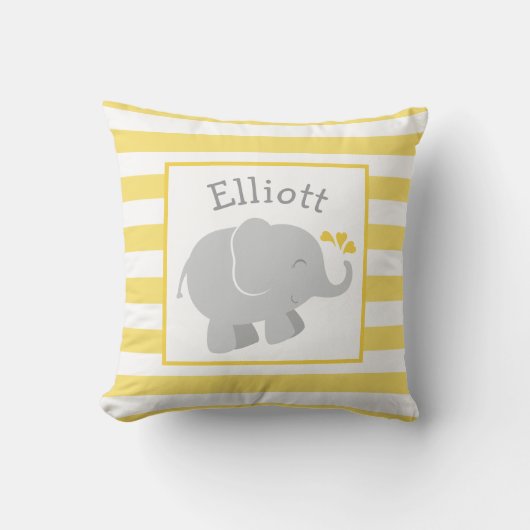 Coussin Monogramme éléphant moderne jaune et gris (Recto)
