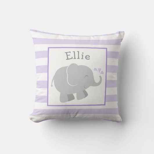 Coussin Monogramme éléphant moderne violet et gris (Recto)