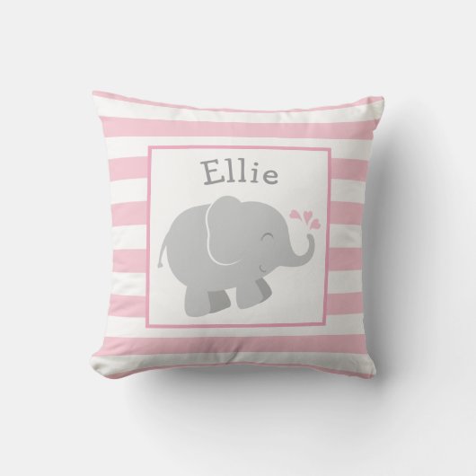 Coussin Monogramme éléphant rose et gris moderne (Recto)