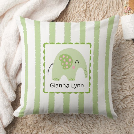 Coussin Monogramme éléphant vert bébé garçon fille (Couverture)