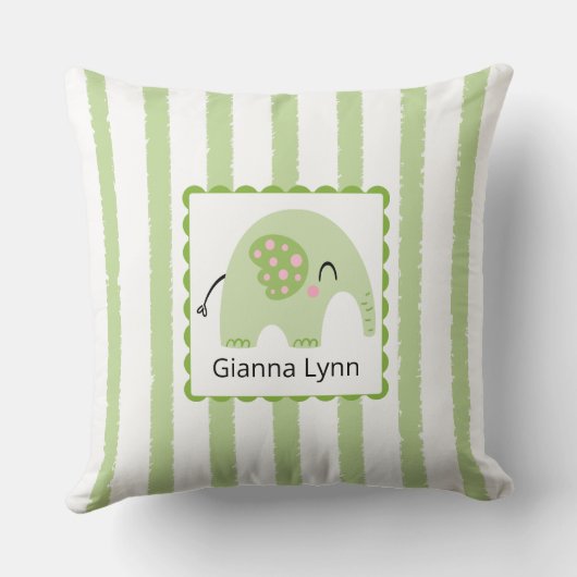 Coussin Monogramme éléphant vert bébé garçon fille (Verso)