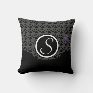 Coussin Monogramme Empreinte de patte noir et violet