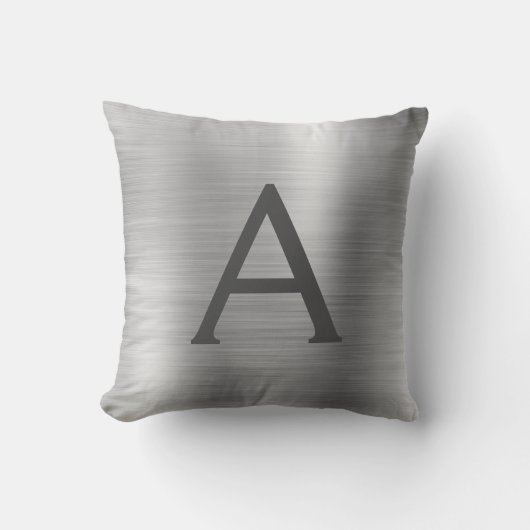 Coussin Monogramme en argent brossé de luxe Nom initial (Recto)
