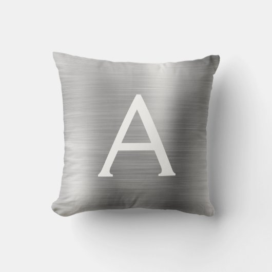 Coussin Monogramme en argent brossé de luxe Nom initial (Recto)