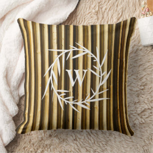 Coussin Monogramme en bambou rustique Lignes verticales Mo