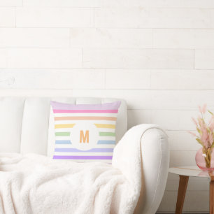Coussin Monogramme en Blanc Cirque Pastel Arc-en-ciel rayu
