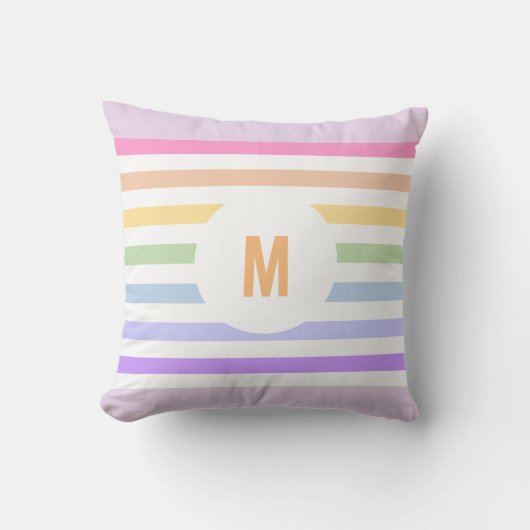 Coussin Monogramme en Blanc Cirque Pastel Arc-en-ciel rayu (Recto)