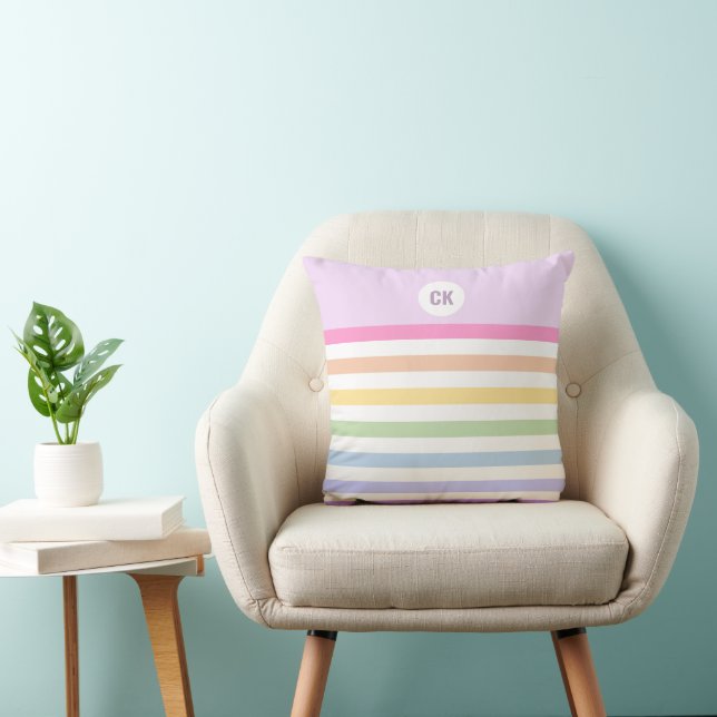 Coussin Monogramme en Blanc Cirque Pastel Arc-en-ciel rayu (Chaise)