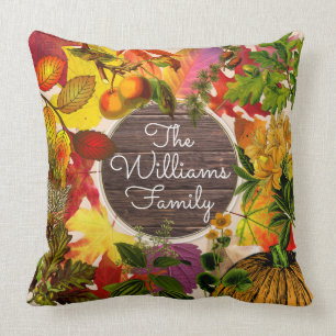 Coussin Monogramme en bois vintage de collage de feuille