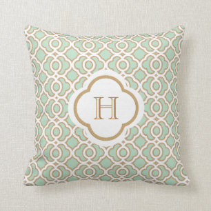 Coussin Monogramme en bon état de Marocain de vert et d'o