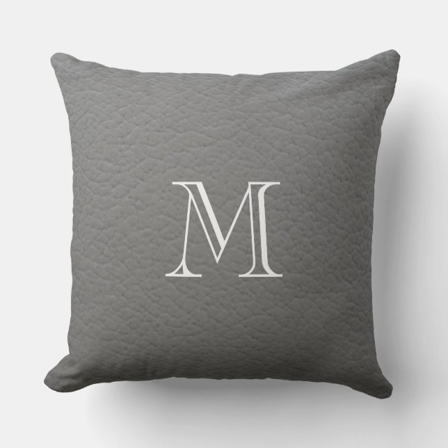Coussin Monogramme en cuir gris de texture (Recto)