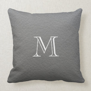 Coussin Monogramme en cuir gris de texture