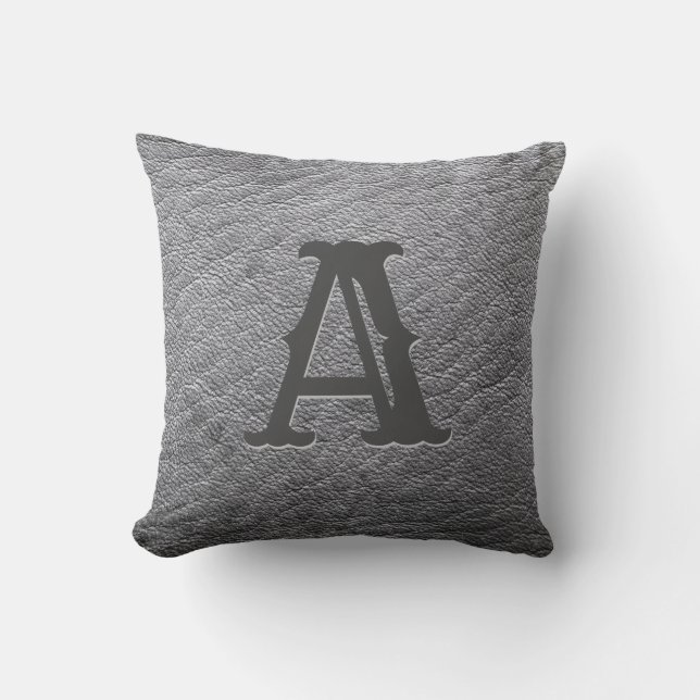 Coussin Monogramme en cuir gris Faux Embossé (Recto)