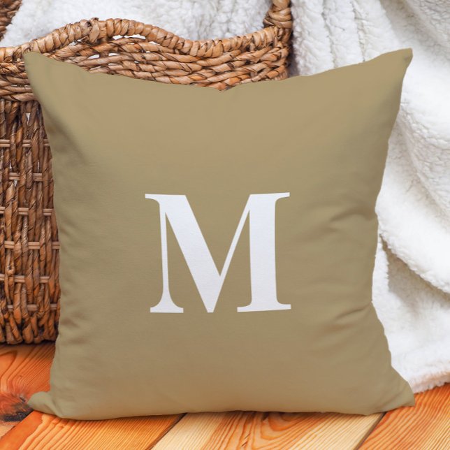 Coussin Monogramme en lettres grasses beige clair  (Tan Beige Bold Letter Monogram Throw Pillow)