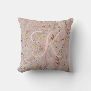 Coussin Monogramme en marbre doré Rose Abstrait