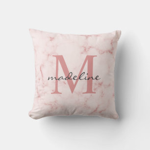 Coussin Monogramme en marbre rose or minimaliste Rose