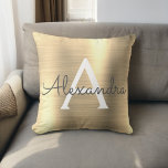 Coussin Monogramme en métal brossé de luxe Nom initial<br><div class="desc">Luxury Gold Foil brossé Monogramme de métal Nom et Coussin initial. La coussin est le cadeau idéal pour quelqu'un qui décorera sa chambre avec style.</div>