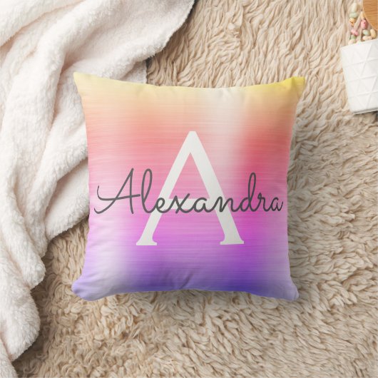 Coussin Monogramme en métal brossé rose pourpre Nom initia (Couverture)