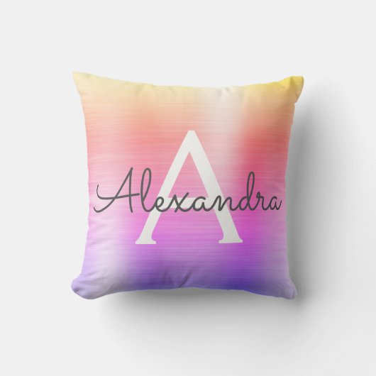 Coussin Monogramme en métal brossé rose pourpre Nom initia (Recto)