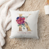Coussin Monogramme en or K Floral Bourgogne Rouge et bleu  (Couverture)