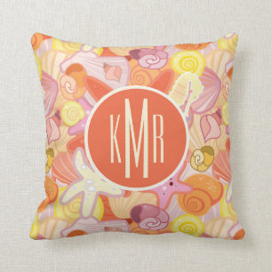 Coussin Monogramme en pastel des créatures   de mer