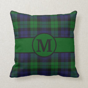 Coussin Monogramme en tartan noir personnalisé