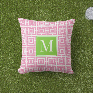 Coussin Monogramme en treillis carré Prépa – Rose & Citron