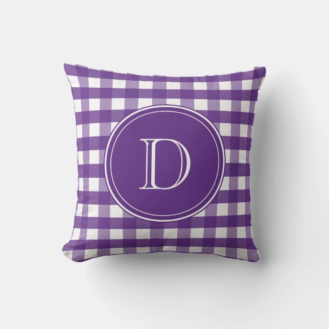 Coussin Monogramme En vichy violet et blanc (Recto)