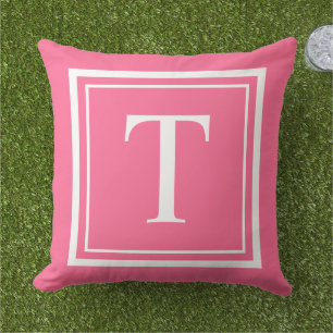 Coussin Monogramme encadré carré blanc rose vif gras
