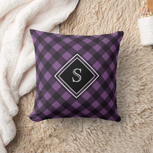 Coussin Monogramme encadré de chevalet noir violet (Couverture)