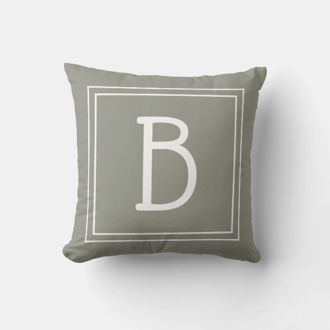 Coussin Monogramme encadré élégant et tendance Vert Blanc  (Recto)