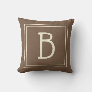 Coussin Monogramme encadré neutre Initiale Crème Brown mod