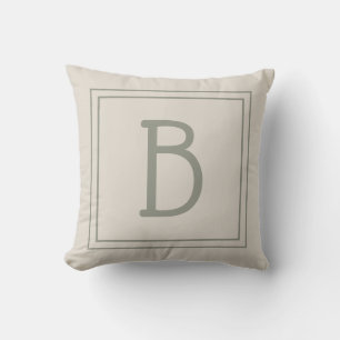 Coussin Monogramme encadré tendance Brun clair & Vert éter
