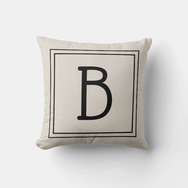 Coussin Monogramme encadré tendance Initiale Brun clair &  (Recto)