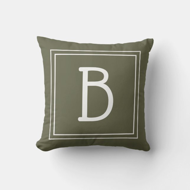 Coussin Monogramme encadré tendance mousse verte et initia (Recto)