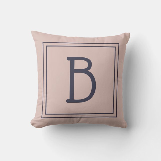 Coussin Monogramme encadré tendance rose clair et bleu fon (Recto)